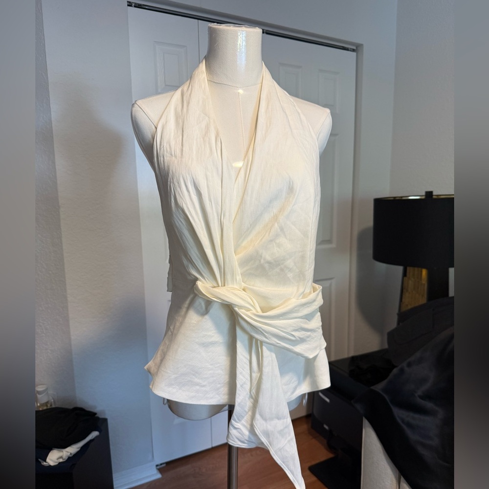Zara Cream Draped Halter Tie-Front Blouse